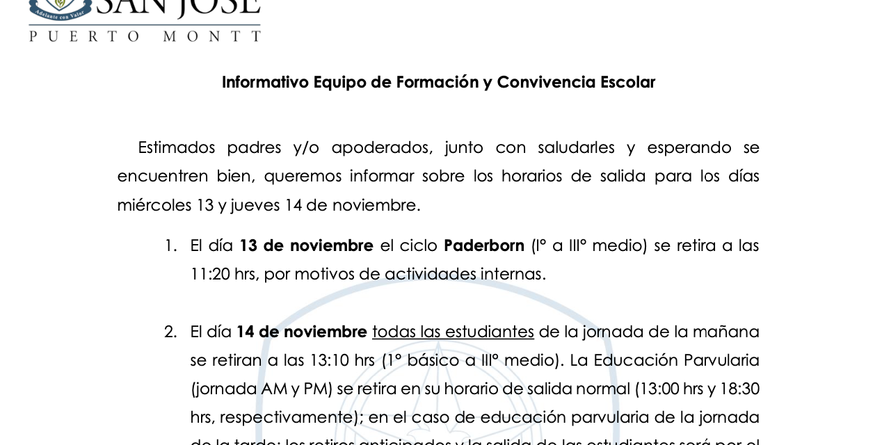 Informativo Equipo de Formación y Convivencia Escolar